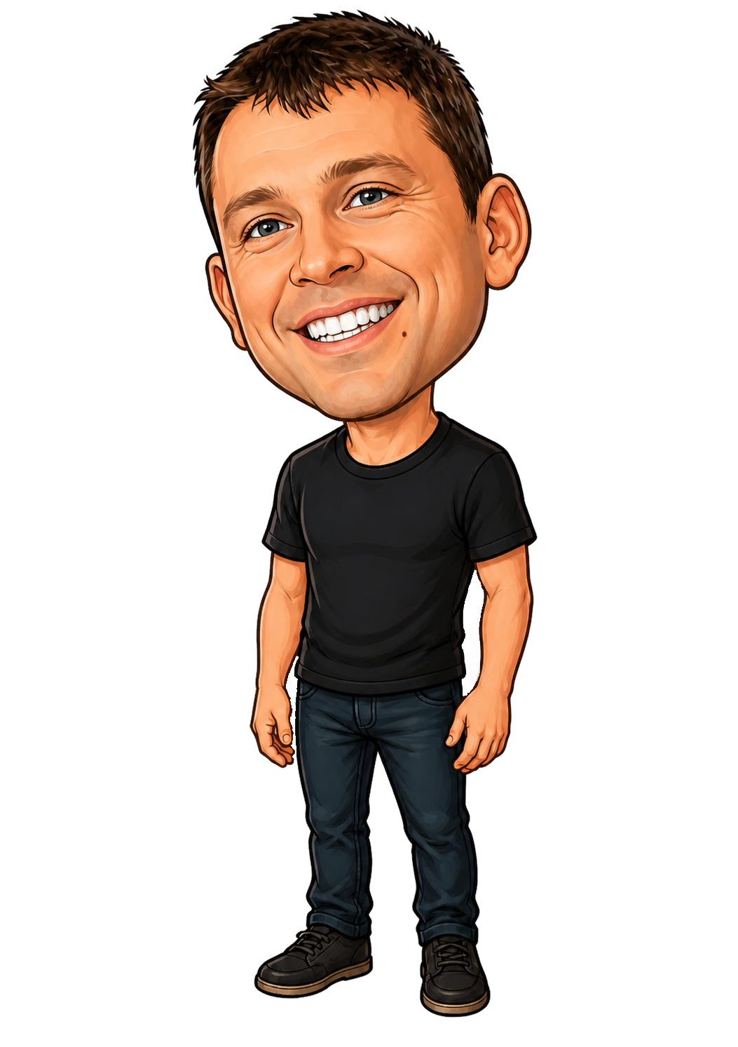 Chad, a cartoon shop guy in a black t-shirt